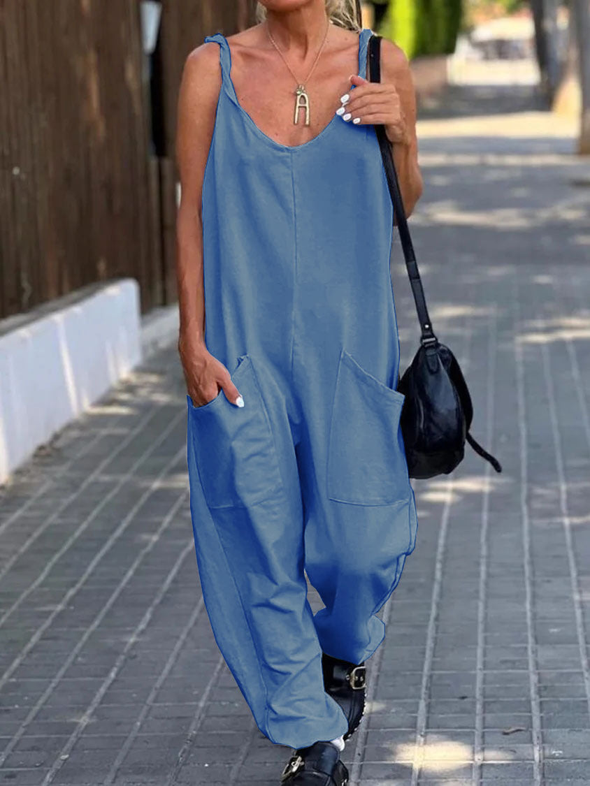 Solid Color Loose Casual Vintage Women's Jumpsuit