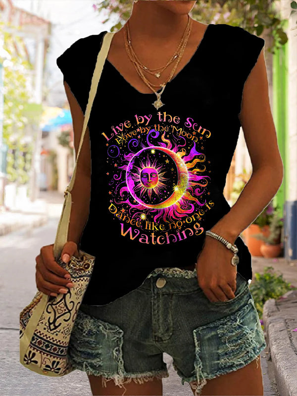 Live By The Sun Love By The Moon Dance Like No One Is Watching Print Sleeveless Tee