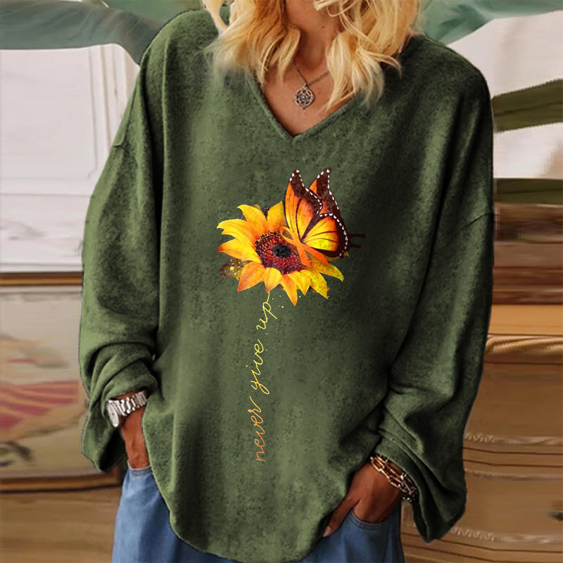 Never Give Up Printed Flower T-shirt