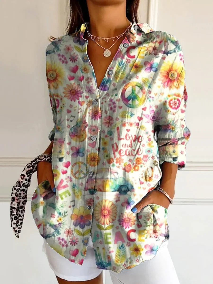 Vintage Hippie Watercolor Peace Flower Power Print Tank Top