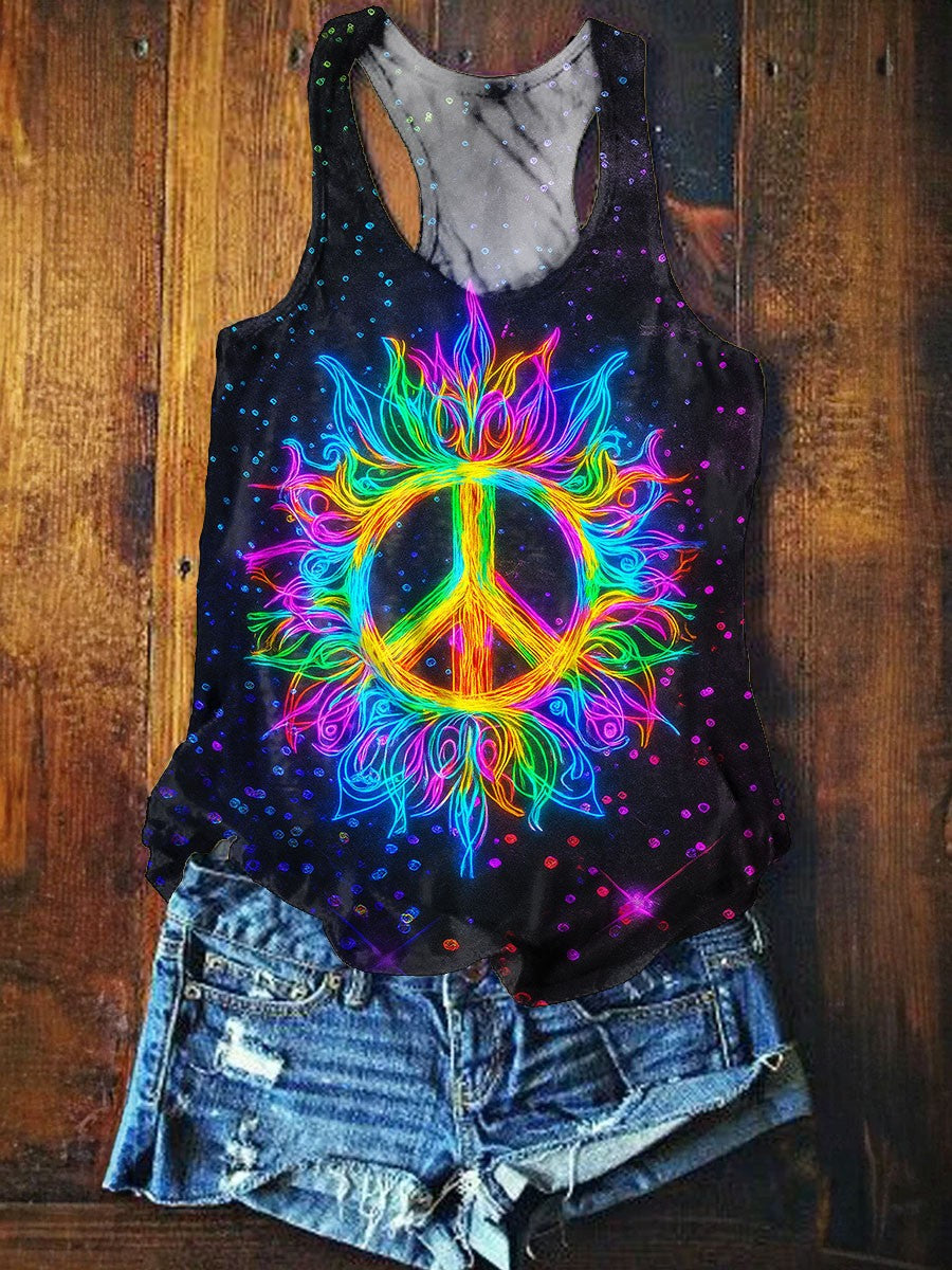 Women's Colorful Hippie Art Print Tank Top