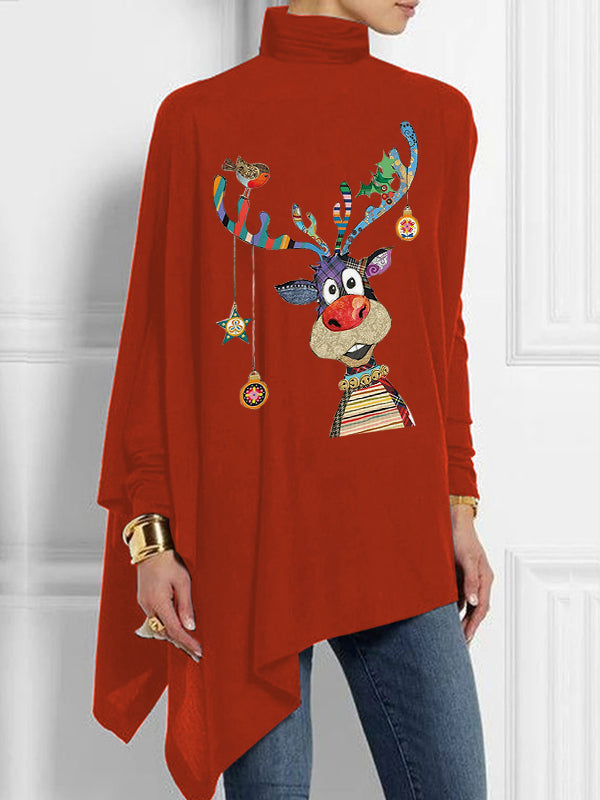 Women's Turtleneck Cartoon Reindeer Tops