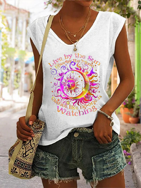 Live By The Sun Love By The Moon Dance Like No One Is Watching Print Sleeveless Tee
