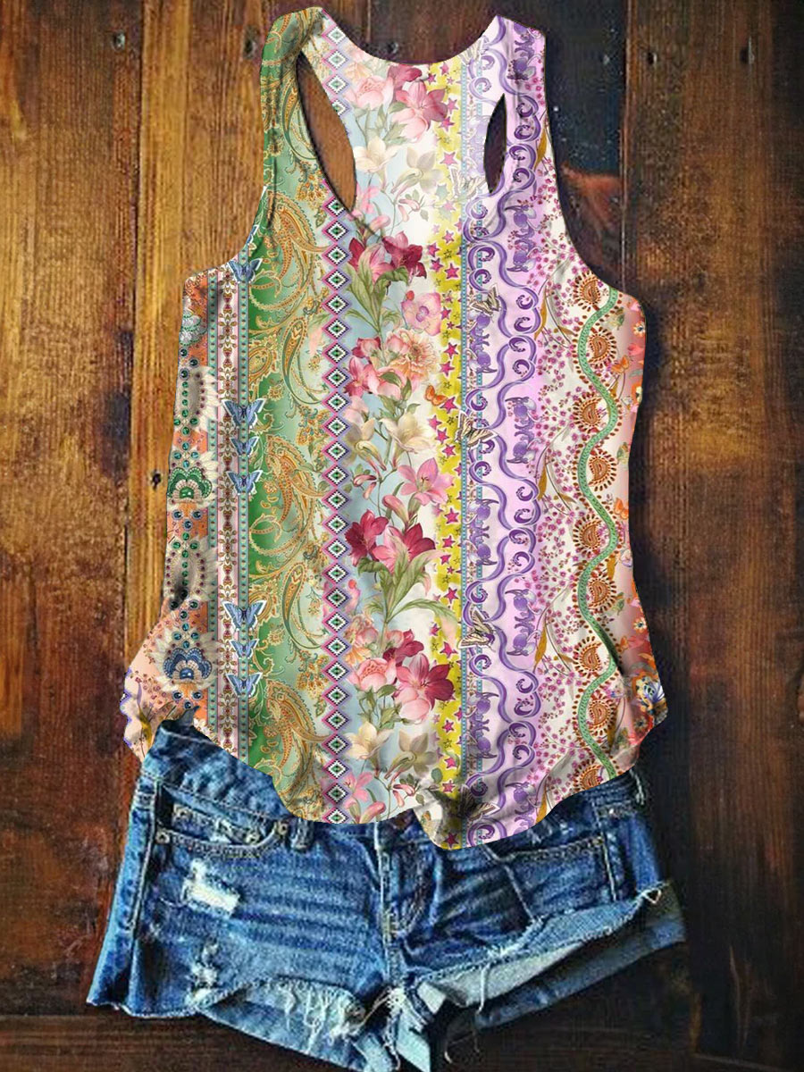 Women's Vintage Floral Art Print Tank Top