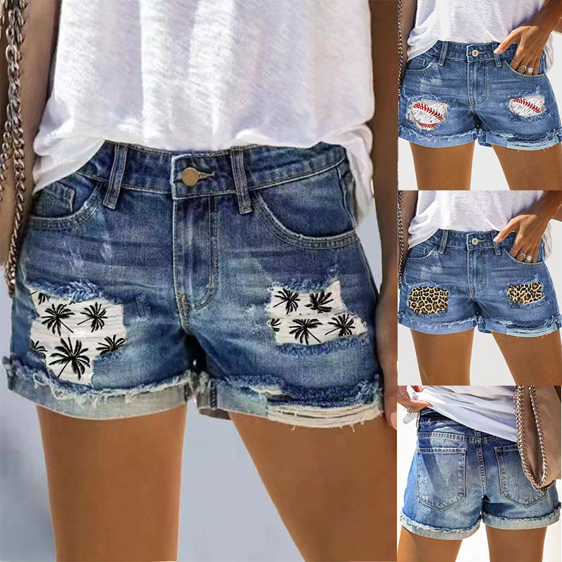 Summer Graphic Ripped Denim Shorts