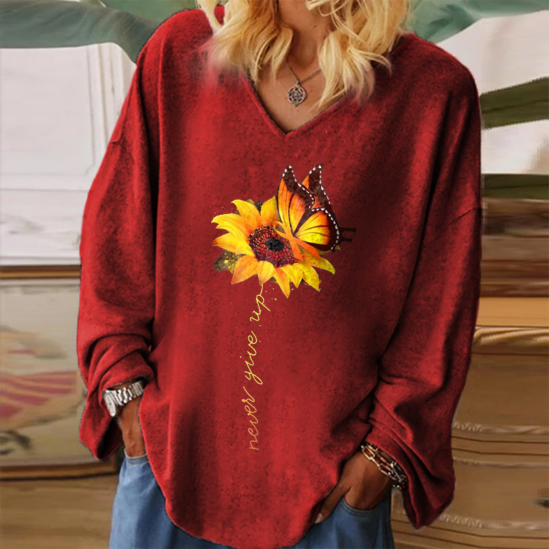 Never Give Up Printed Flower T-shirt