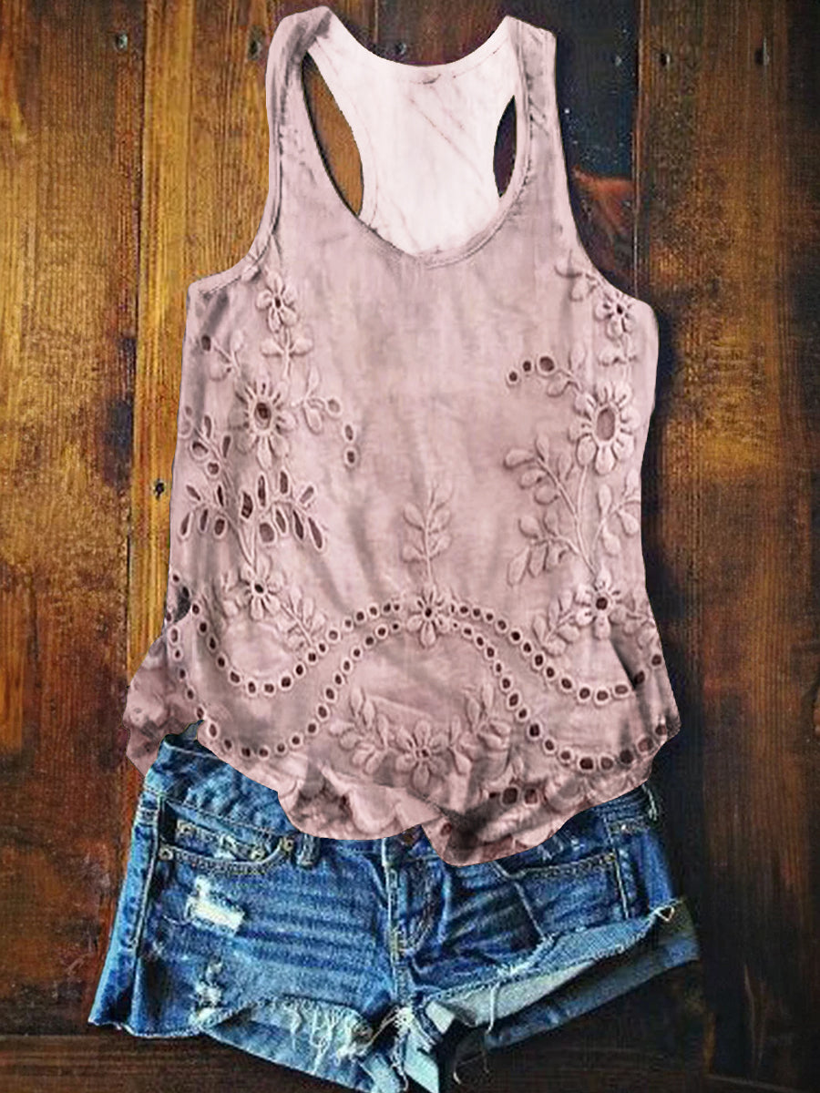 Women's Vintage Floral Texture Art Print Tank Top