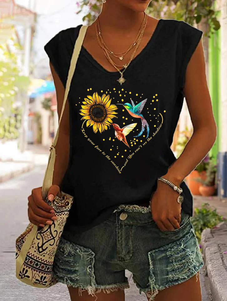 Sunflower Heart Graphic Print Women's Tank Top