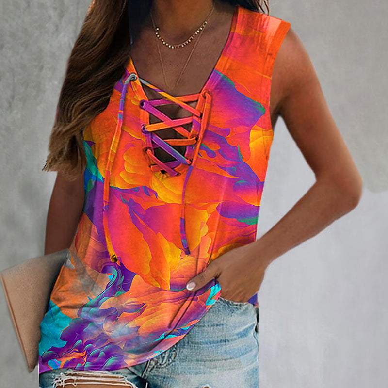 🔥[Clearance Sale]Colorful Orange Tie Dye Lace-up Sleeveless Vest