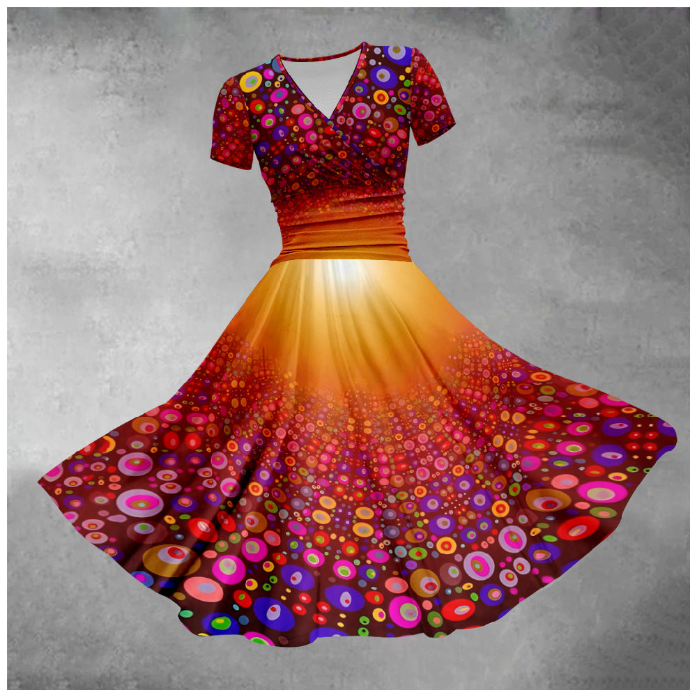 Gradient Floral Casual Short Sleeve V-neck Dresses