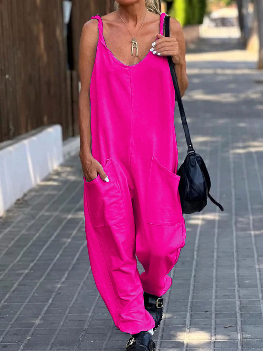 Solid Color Loose Casual Vintage Women's Jumpsuit