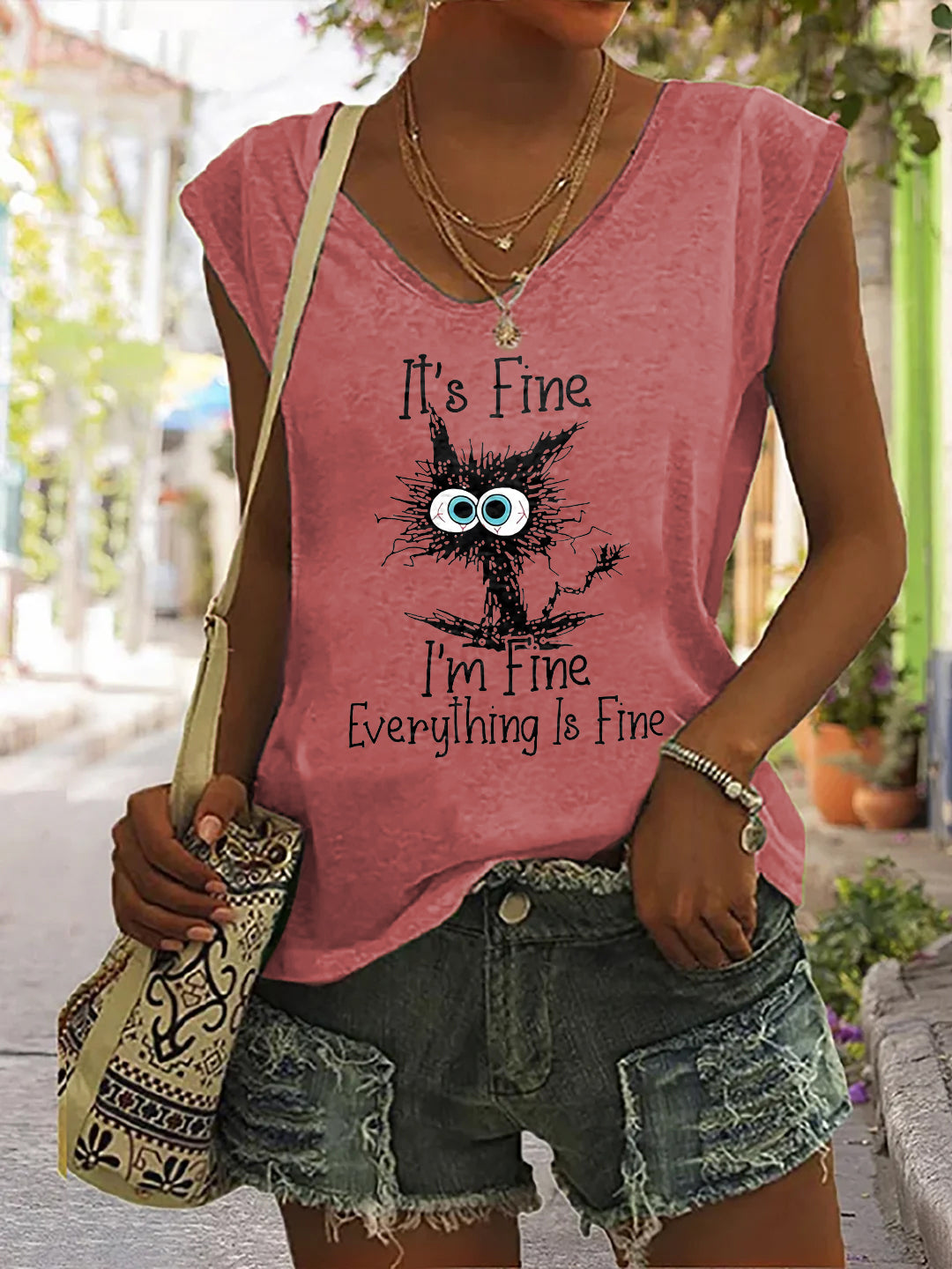 It's Fine I'm Fine Everything Is Fine Print Sleeveless Tank Top