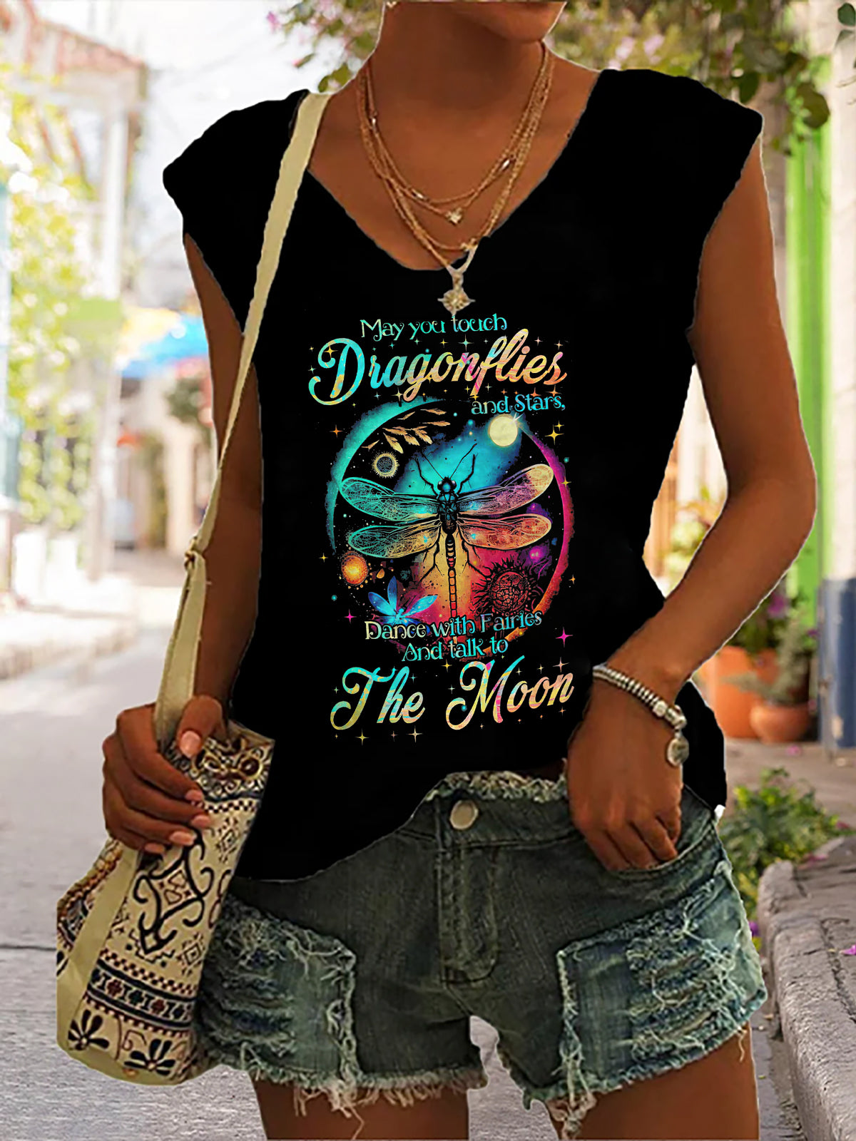 May You Touch Dragonflies And Stars Dance With Fairies And Talk To The Moon Print Sleeveless Tank Top