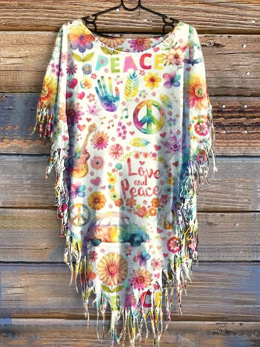 Vintage Hippie Watercolor Peace Flower Power Print Tank Top