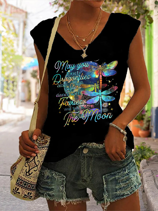 May You Touch Dragonflies And Stars Dance With Fairies And Talk To The Moon Print Sleeveless Tank Top