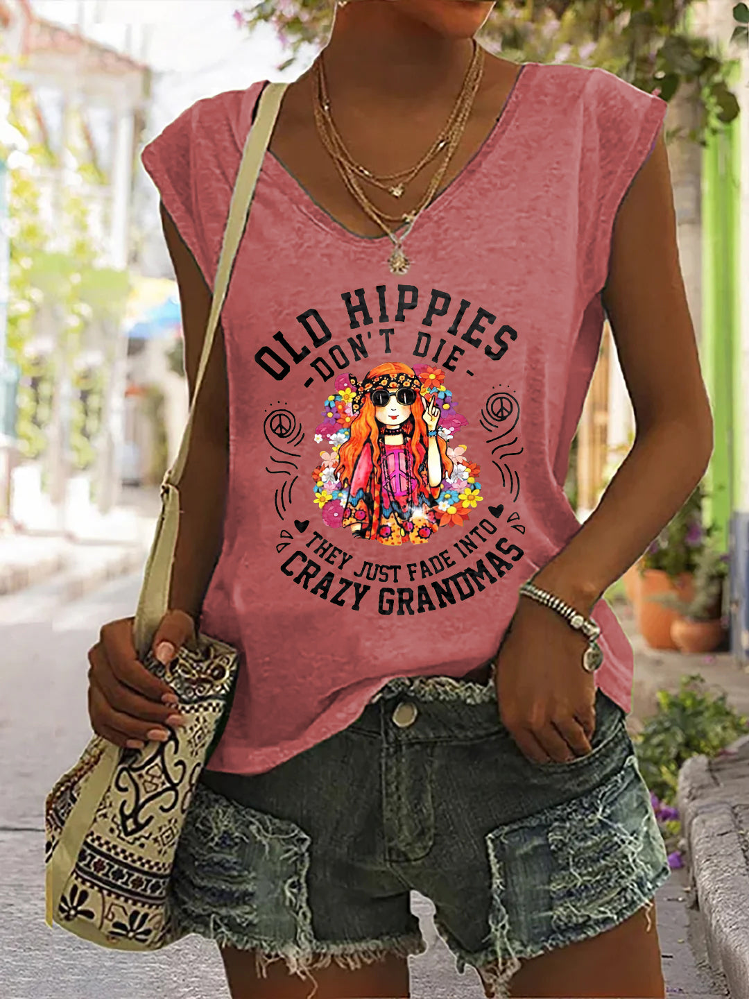 Old Hippies Don't Die Print Sleeveless Tank Top