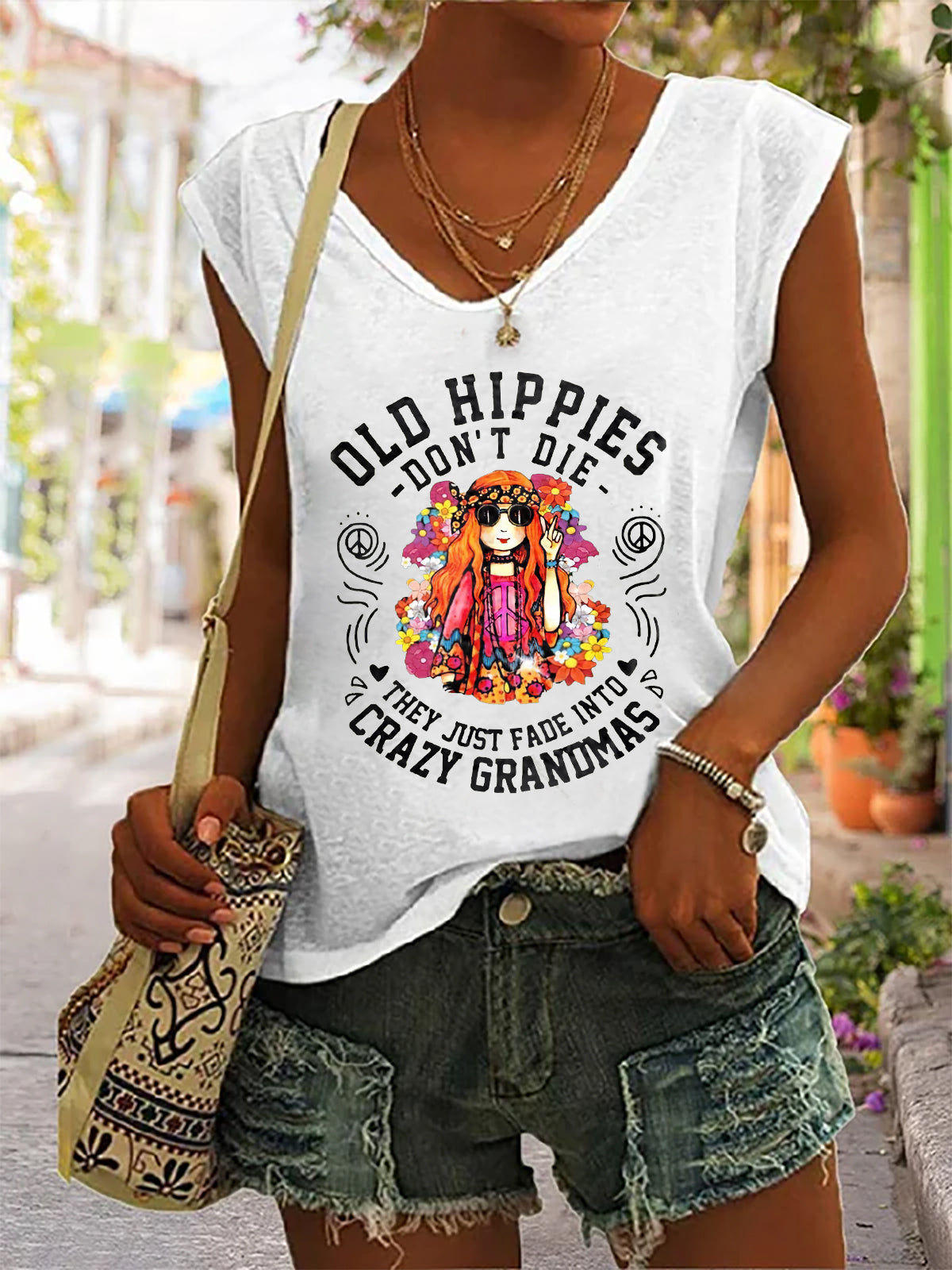 Old Hippies Don't Die Print Sleeveless Tank Top