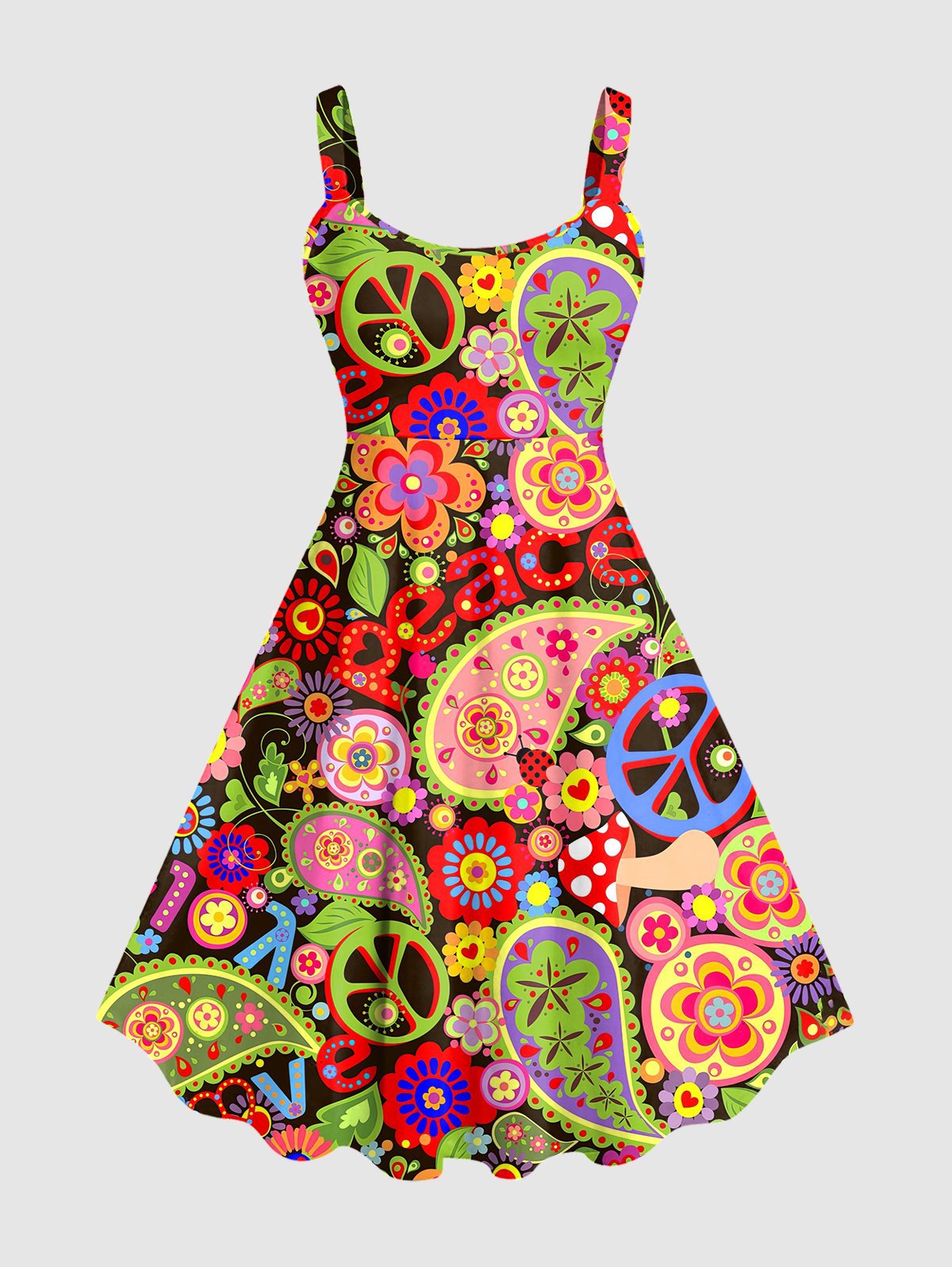 Floral Peace Halter Resort Style Big Hem Dress Printed Dresses