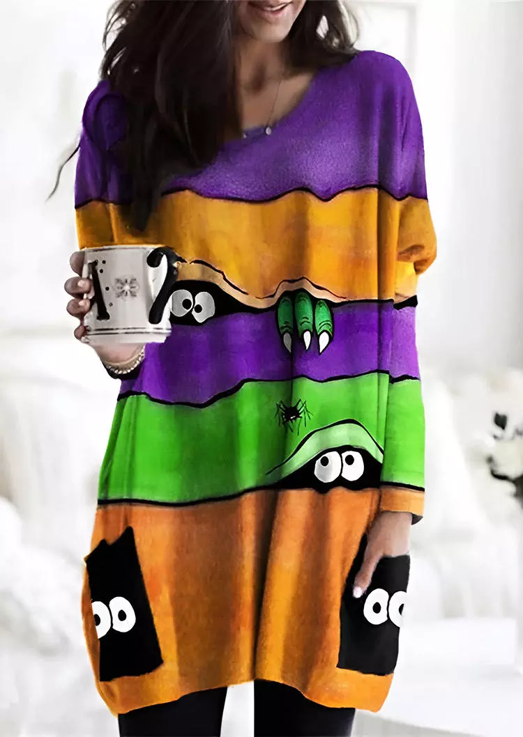 Halloween Spider Color Block Pocket Mini Dress