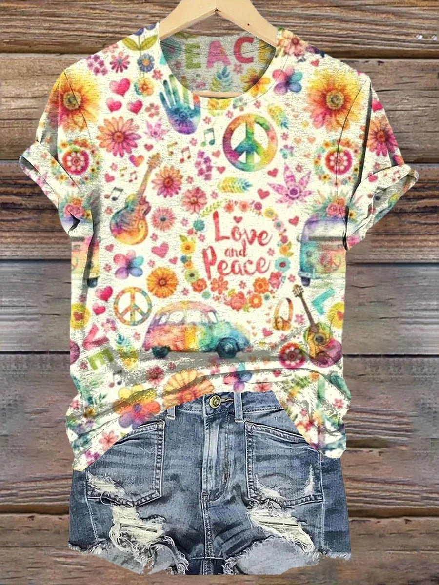 Vintage Hippie Watercolor Peace Flower Power Print Tank Top