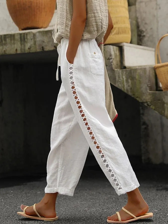 Women's Summer Nine-minute Cotton Linen Elastic Waist Pants