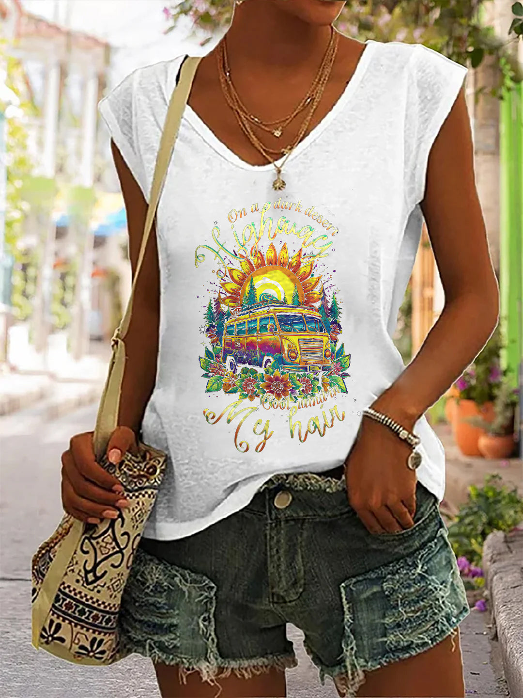 On A Dark Desert Highway Print Women's Vest
