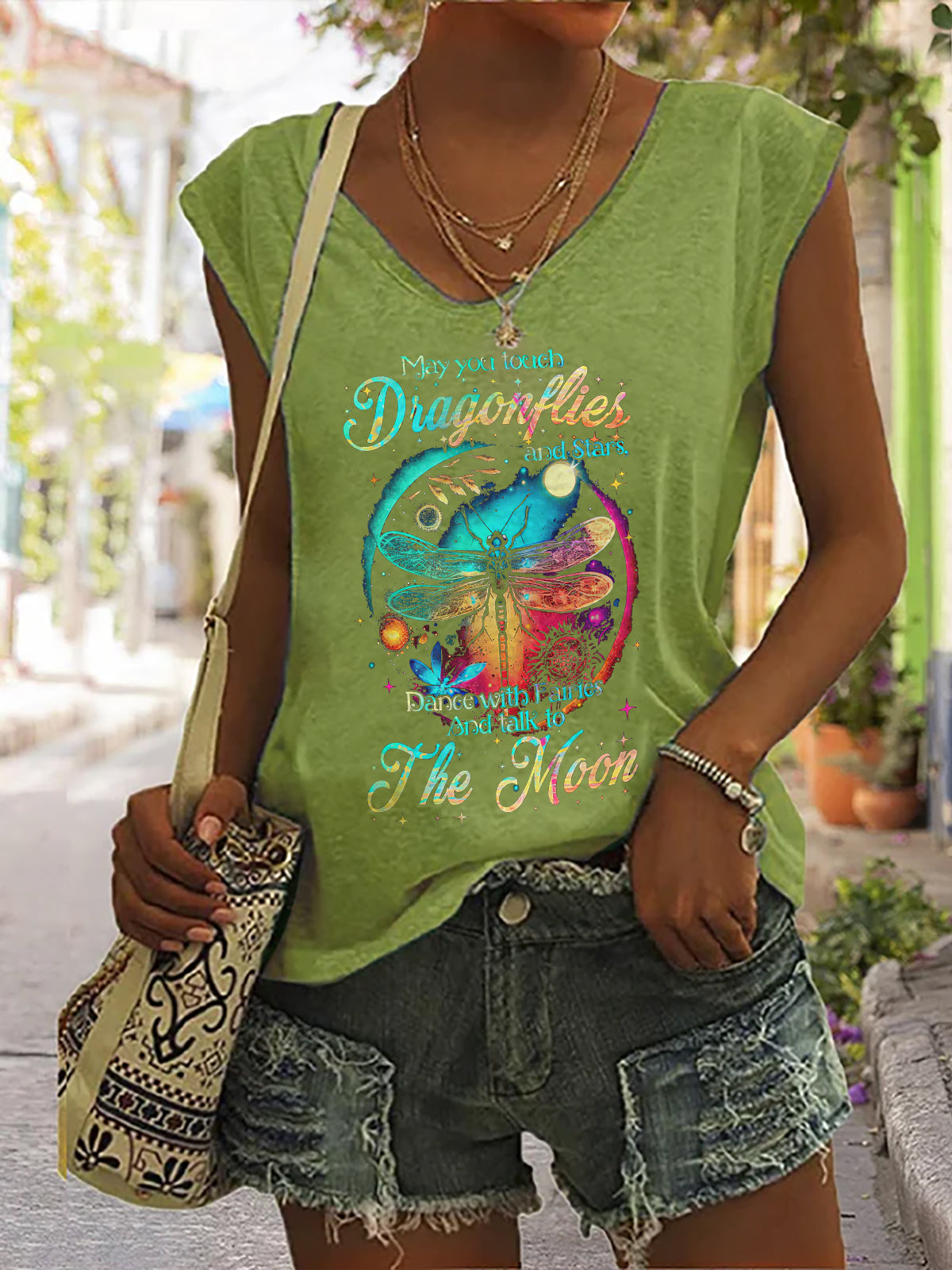 May You Touch Dragonflies And Stars Dance With Fairies And Talk To The Moon Print Sleeveless Tank Top