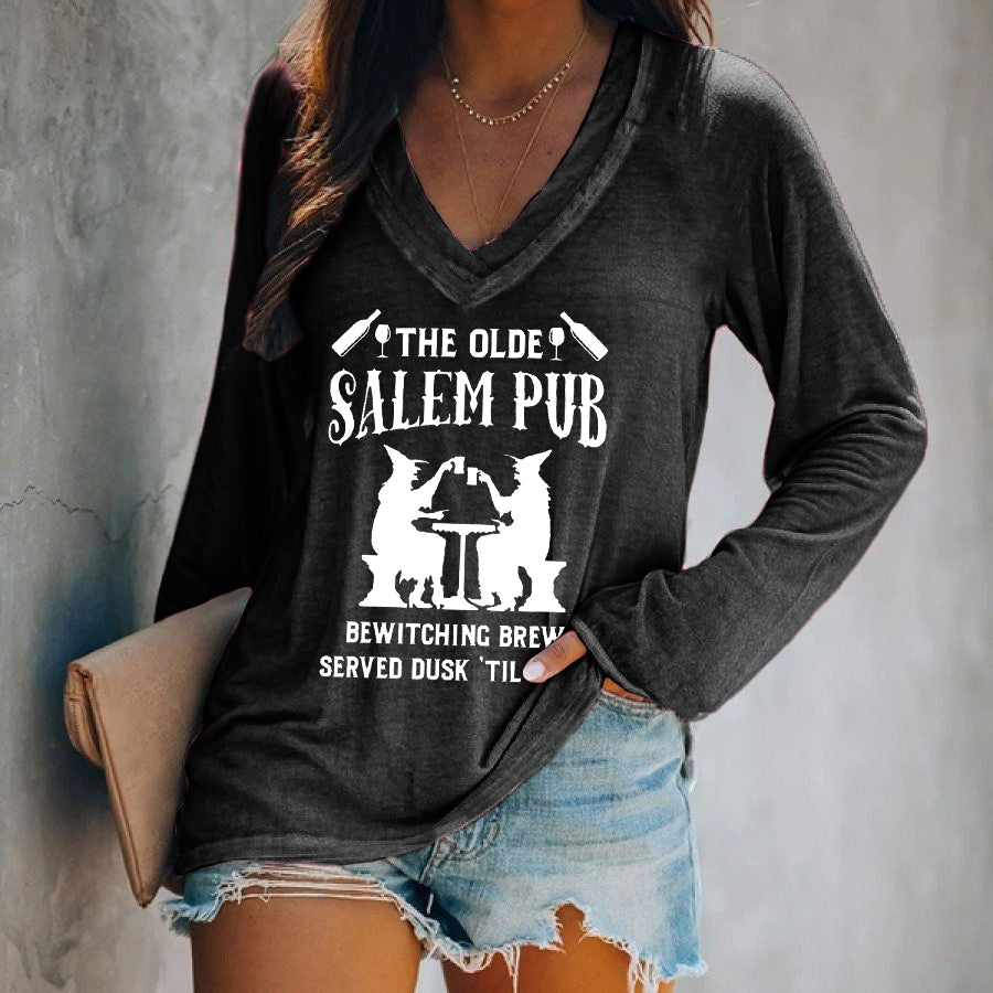 The Olde Salem Pub Witches Print Long Sleeves Graphic Tees
