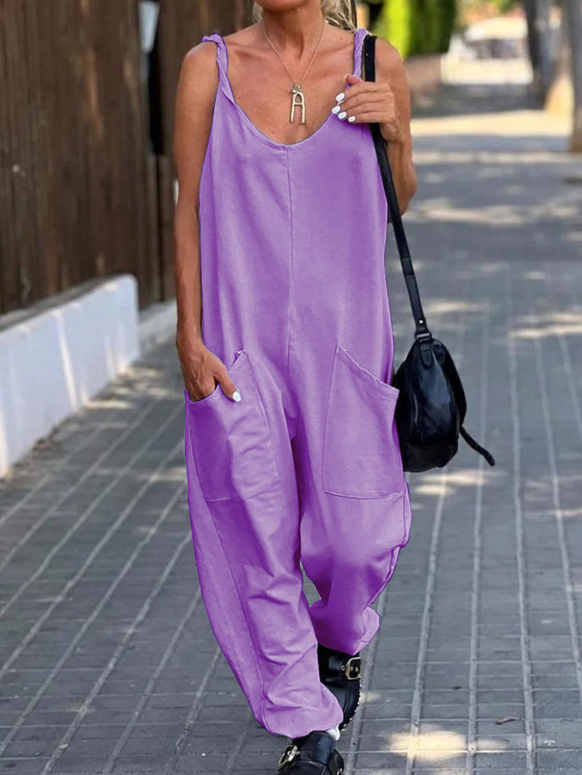 Solid Color Loose Casual Vintage Women's Jumpsuit