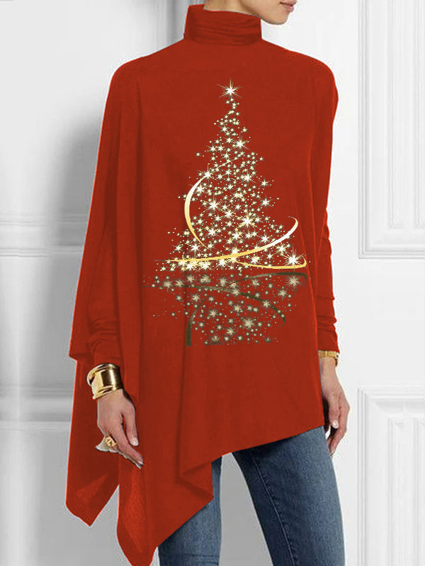 Women's Christmas Print Long Sleeve Turtleneck Tops