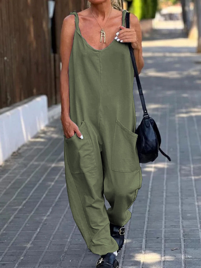 Solid Color Loose Casual Vintage Women's Jumpsuit