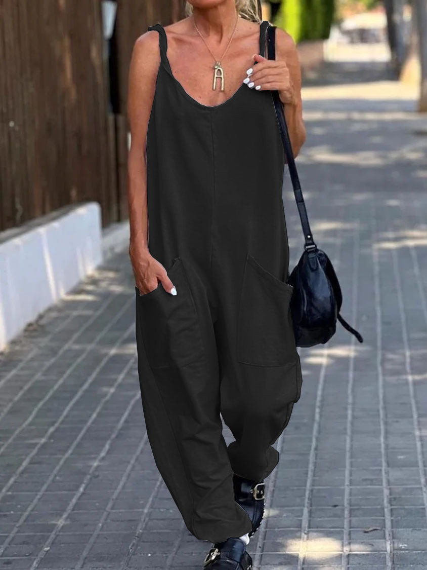 Solid Color Loose Casual Vintage Women's Jumpsuit