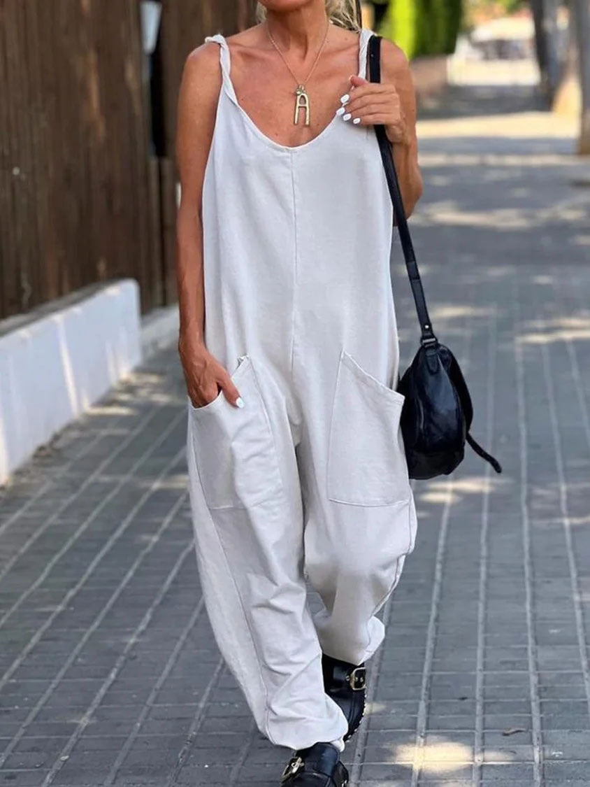Solid Color Loose Casual Vintage Women's Jumpsuit