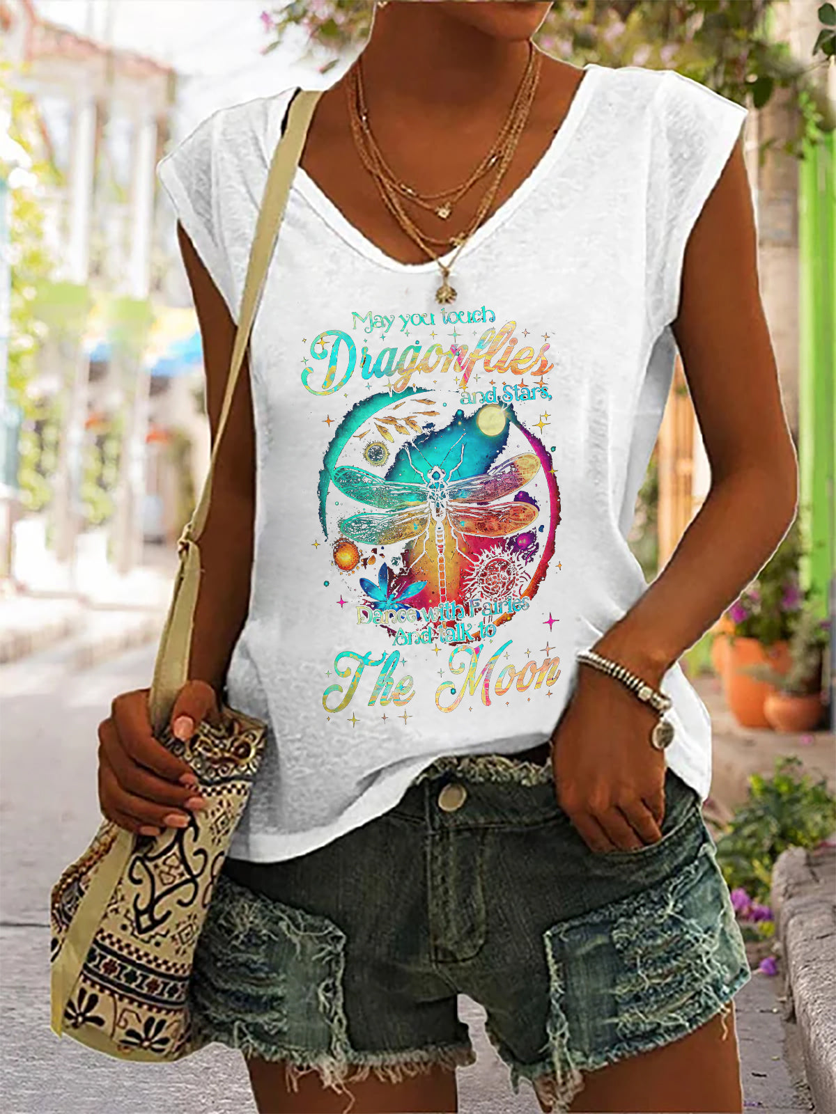 May You Touch Dragonflies And Stars Dance With Fairies And Talk To The Moon Print Sleeveless Tank Top