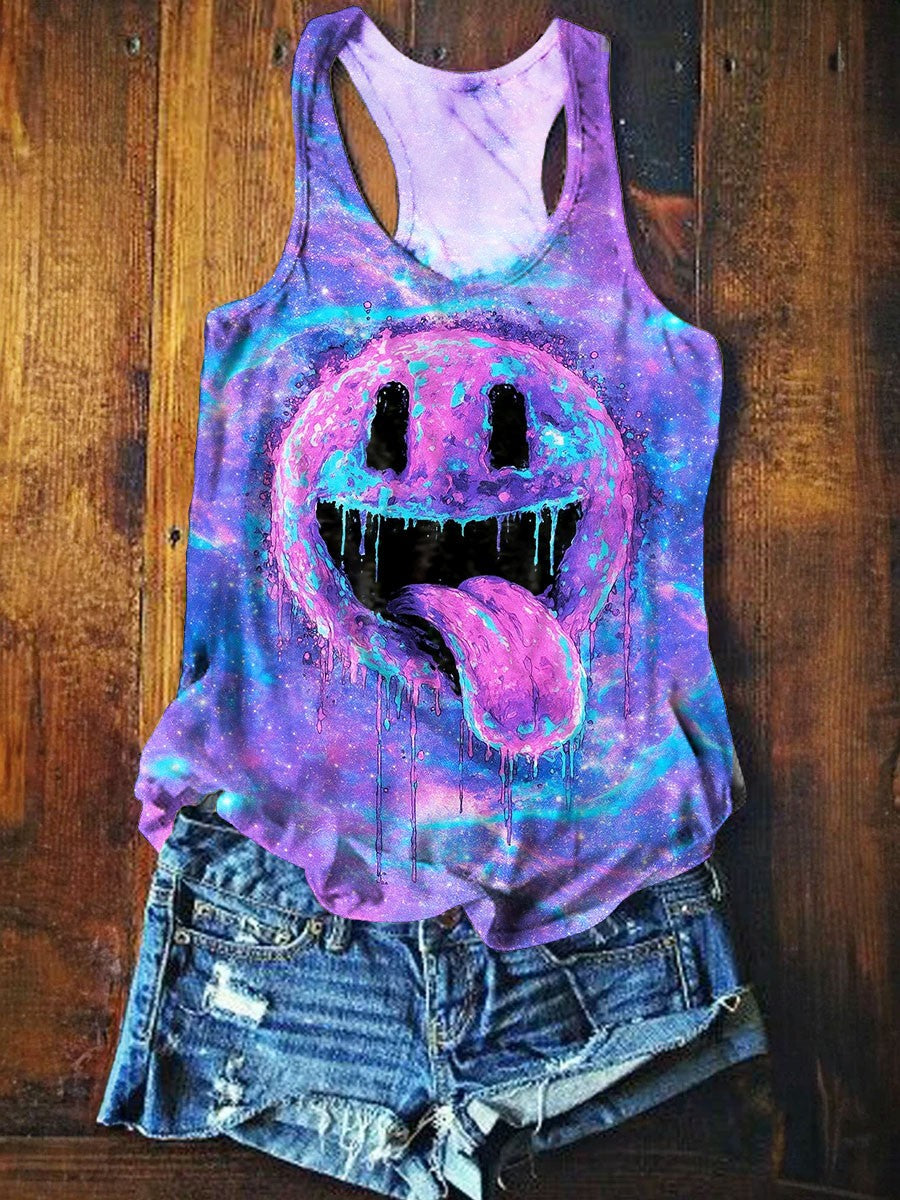 Women's Hippie Smiley Face Art Print Tank Top