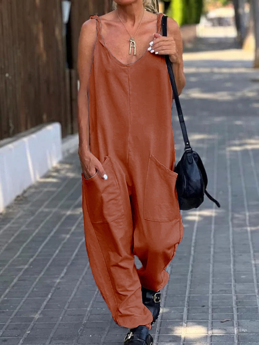 Solid Color Loose Casual Vintage Women's Jumpsuit