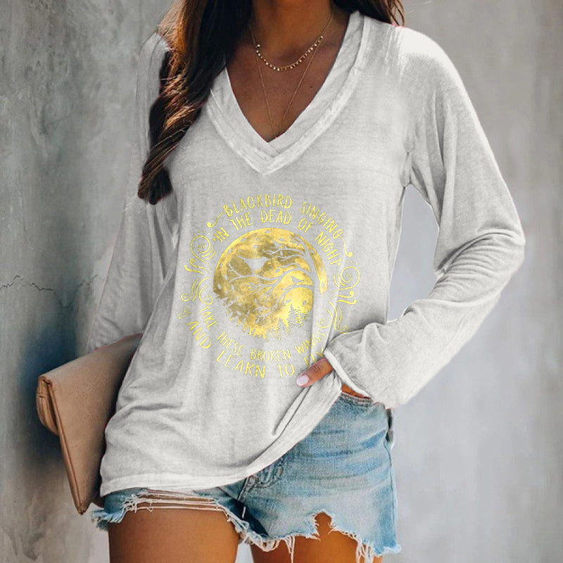 Blackbird Singing In The Dead Of Night Printed Women's T-shirt