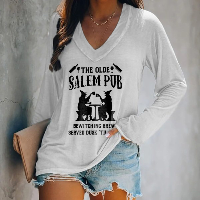 The Olde Salem Pub Witches Print Long Sleeves Graphic Tees
