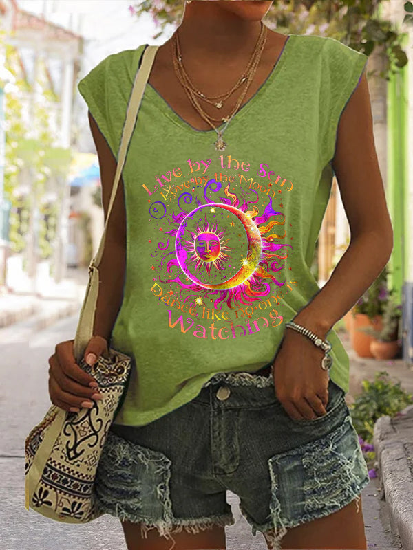 Live By The Sun Love By The Moon Dance Like No One Is Watching Print Sleeveless Tee