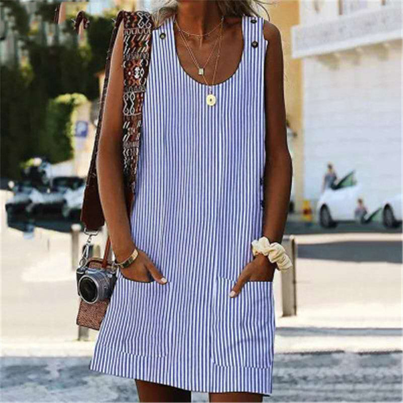 Casual Striped Pocket Women's Dress