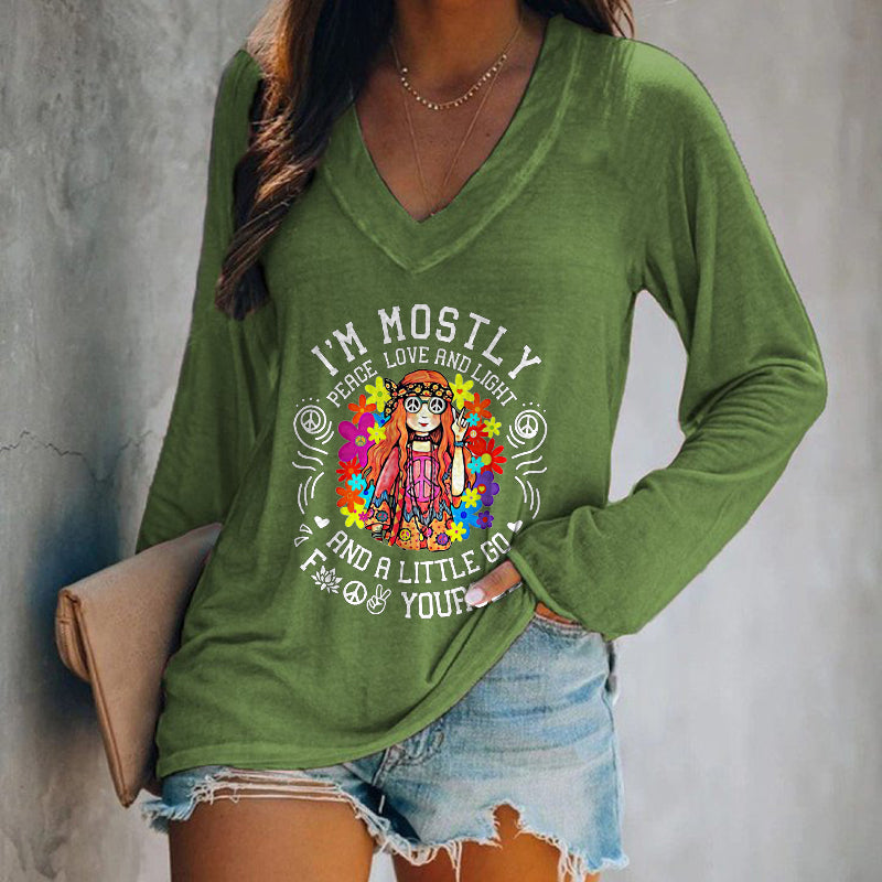 I'm Mostly Peace Love And Light Printed Women's T-shirt