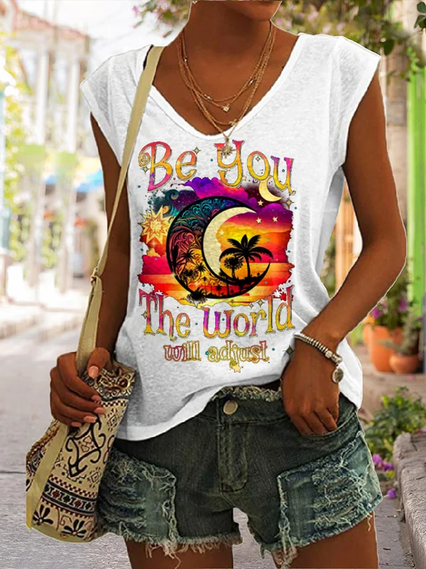 Women'S Be You The World Will Adjust V-Neck Sleeveless Tee