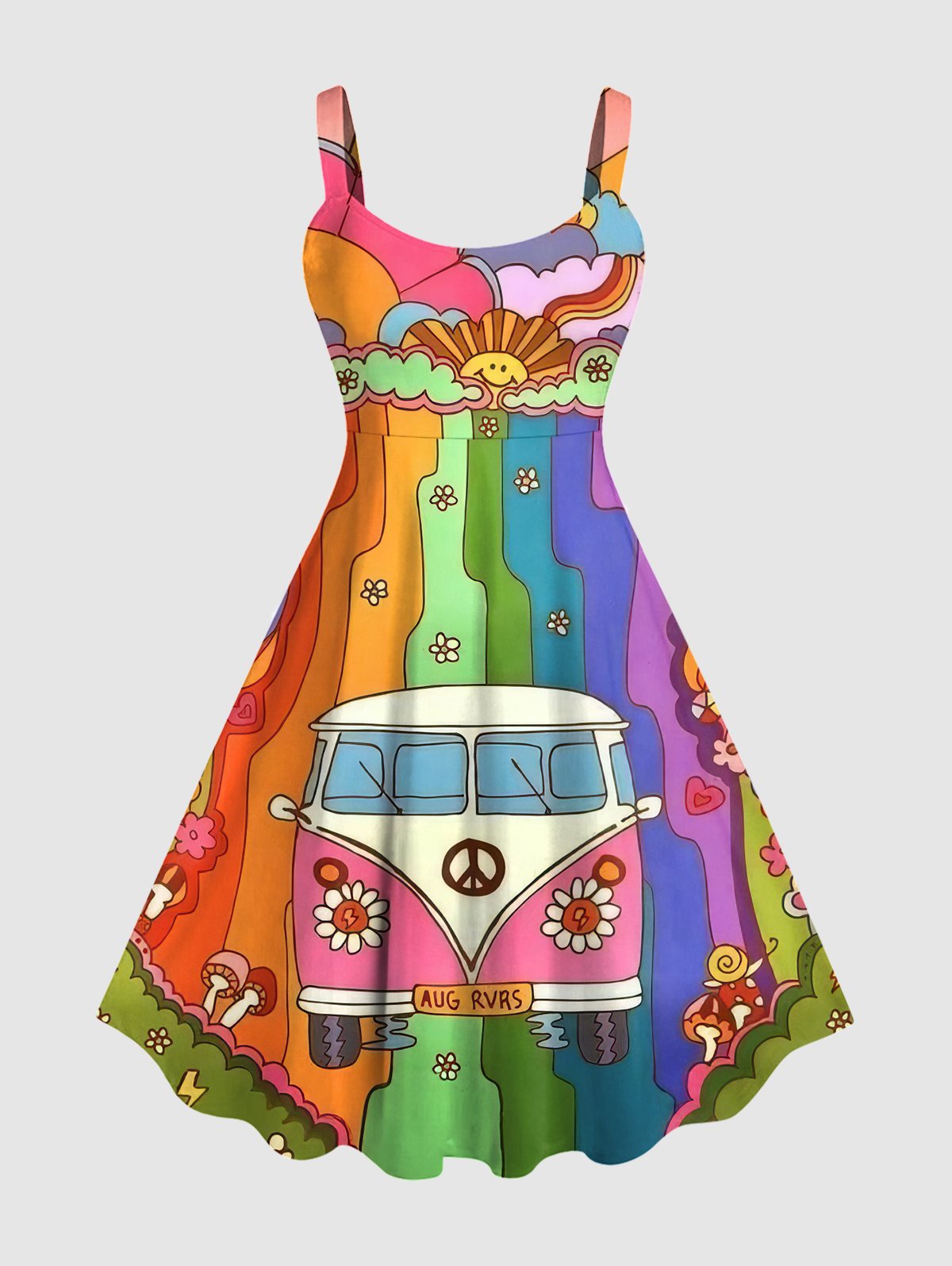 Peace Bus Halter Resort Style Big Hem Dress Printed Dresses