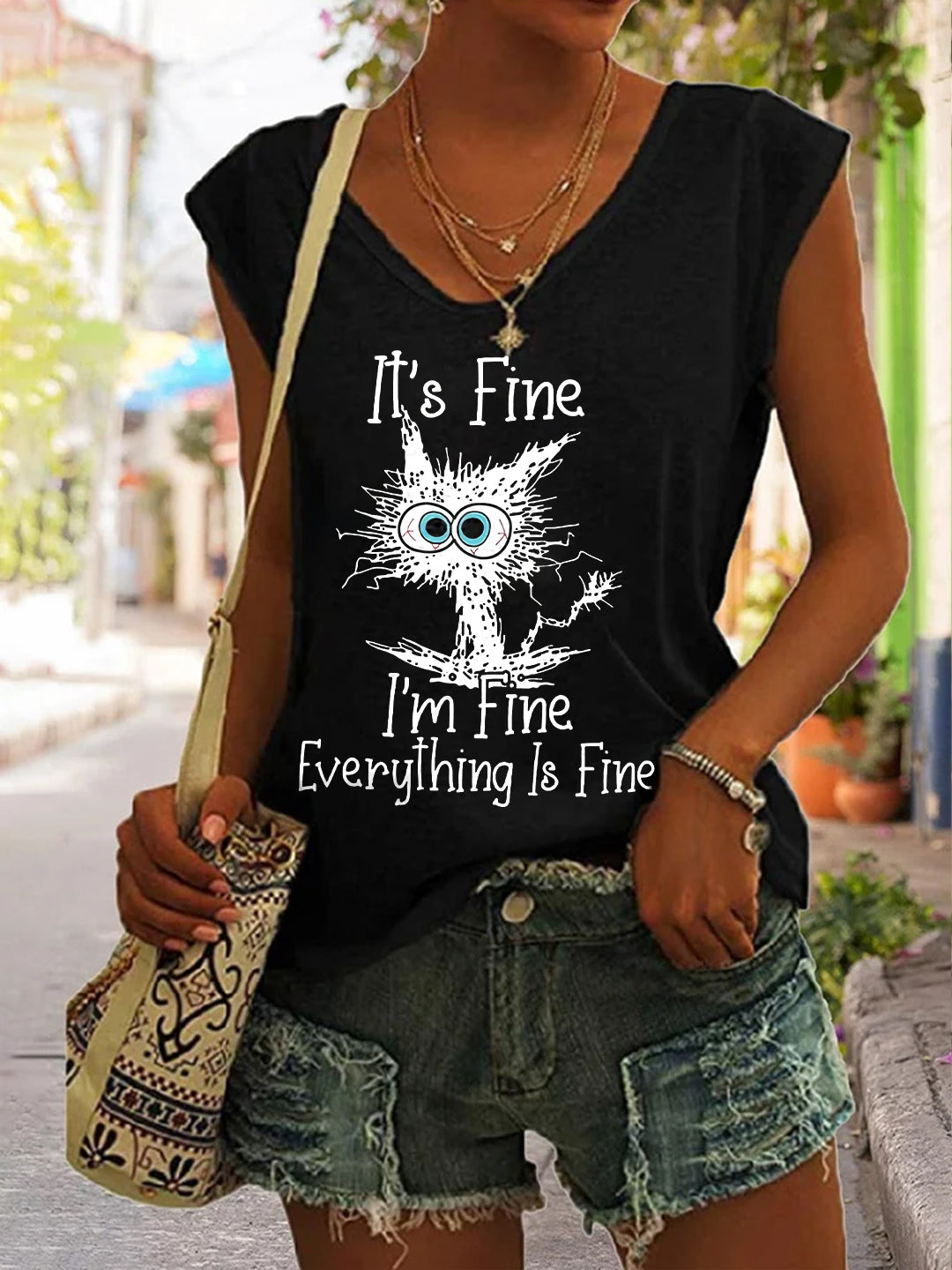 It's Fine I'm Fine Everything Is Fine Print Sleeveless Tank Top