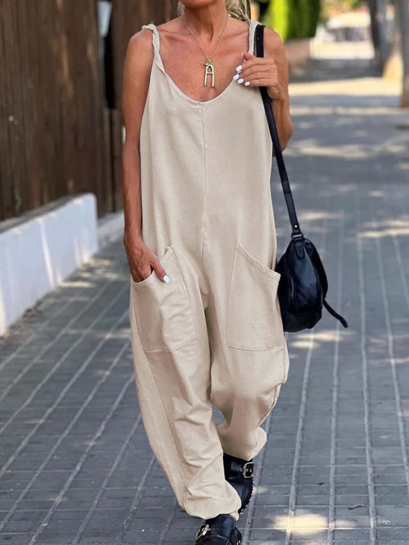 Solid Color Loose Casual Vintage Women's Jumpsuit