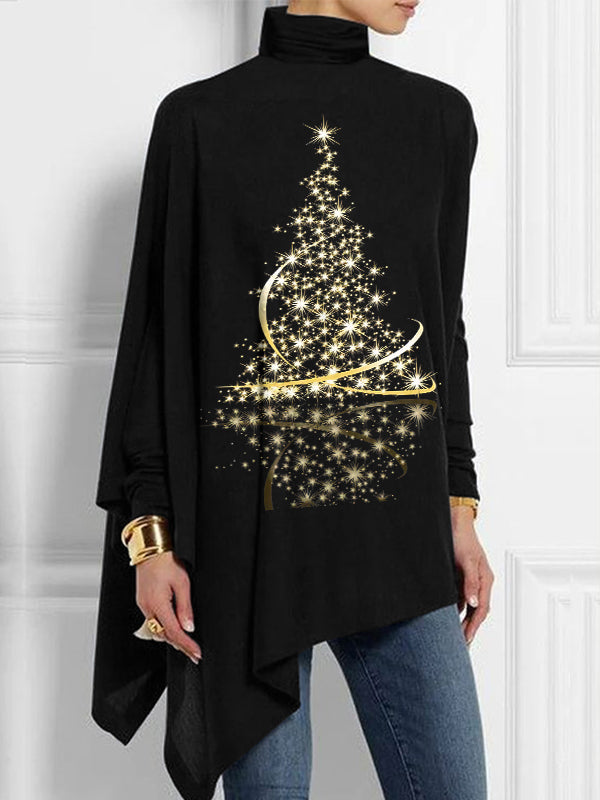 Women's Christmas Print Long Sleeve Turtleneck Tops