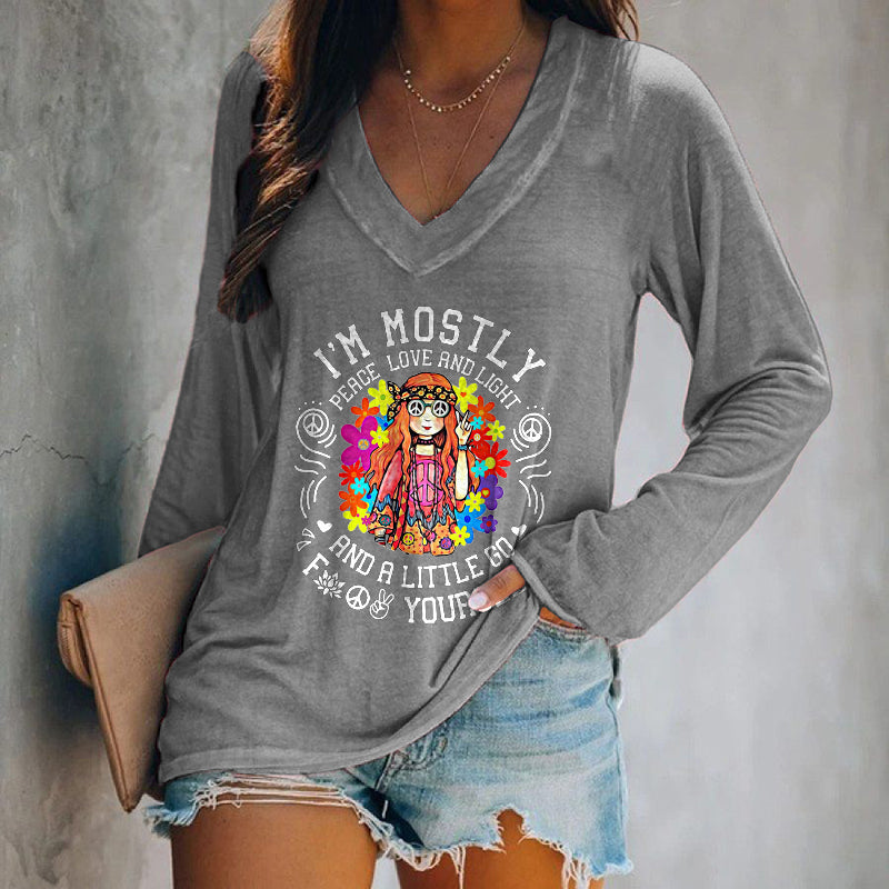 I'm Mostly Peace Love And Light Printed Women's T-shirt