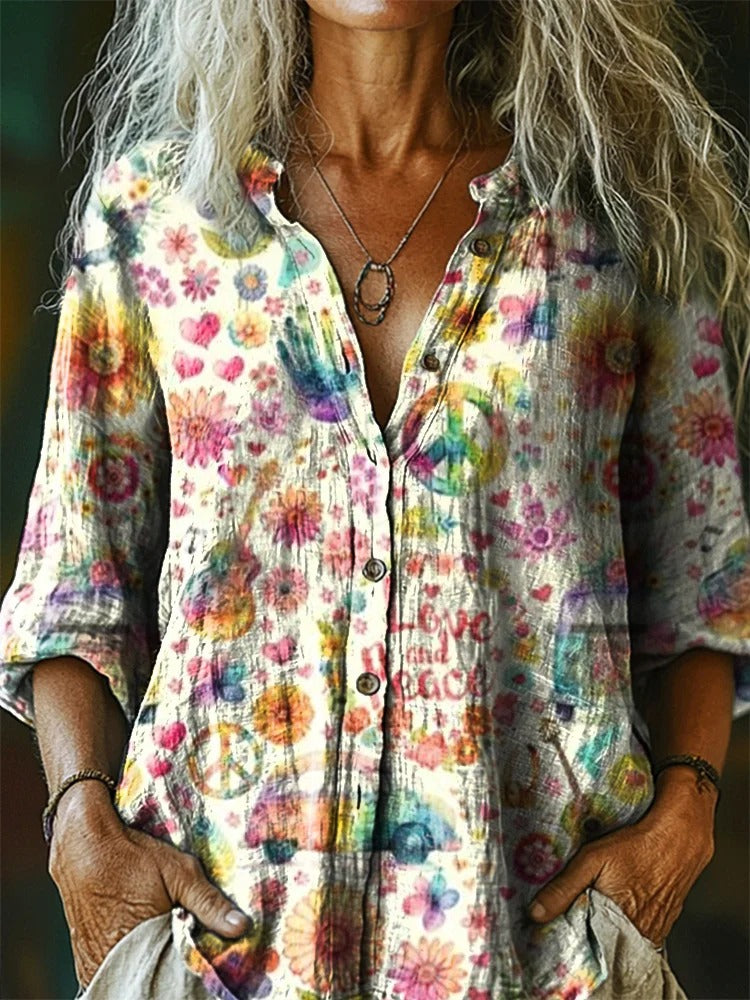 Vintage Hippie Watercolor Peace Flower Power Print Tank Top