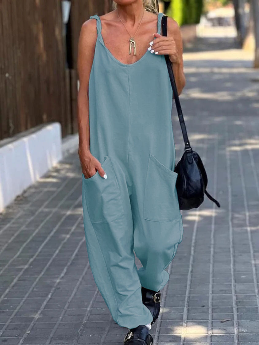 Solid Color Loose Casual Vintage Women's Jumpsuit
