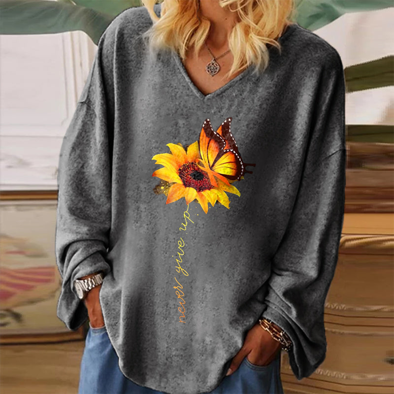 Never Give Up Printed Flower T-shirt